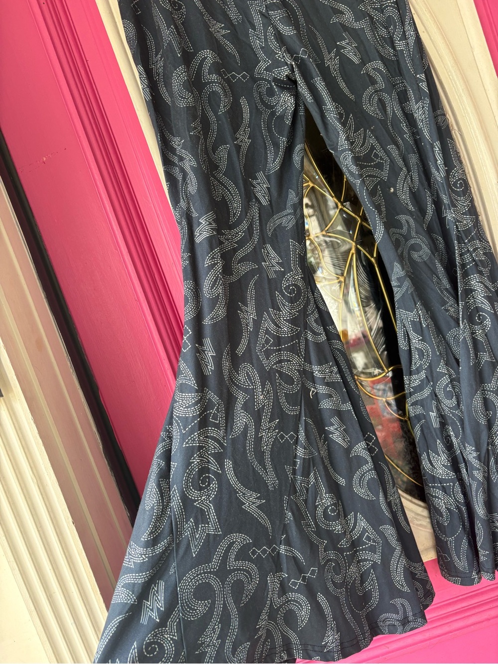 Black Flared Pants with Silver Studded Swirl Pattern western